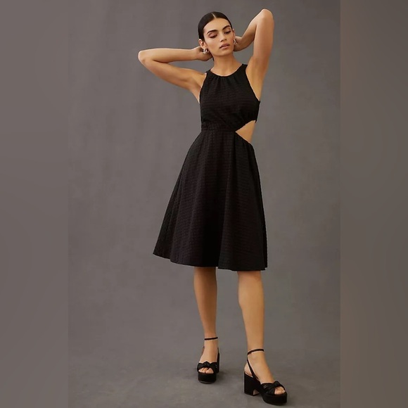Anthropologie Maeve Cut out A Line Black Sleeveless Dress Medium - Picture 1 of 10